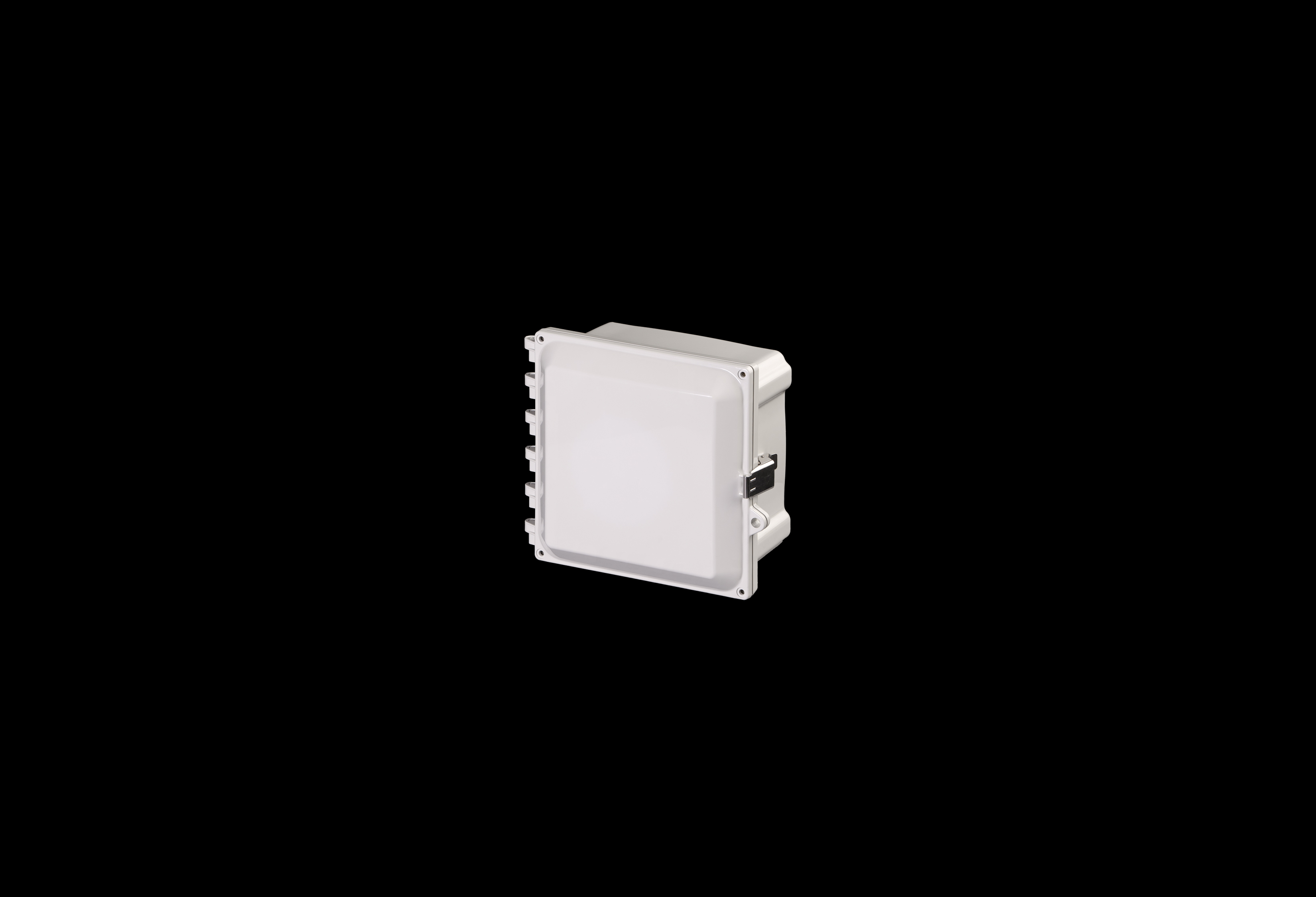 PC808SS-QFL-Closed.jpg Polycarbonate Enclosure 8 x 8 x 4 Inches PolyStar Series with Hinged, Opaque Cover and Stainless Steel Latches by Stahlin