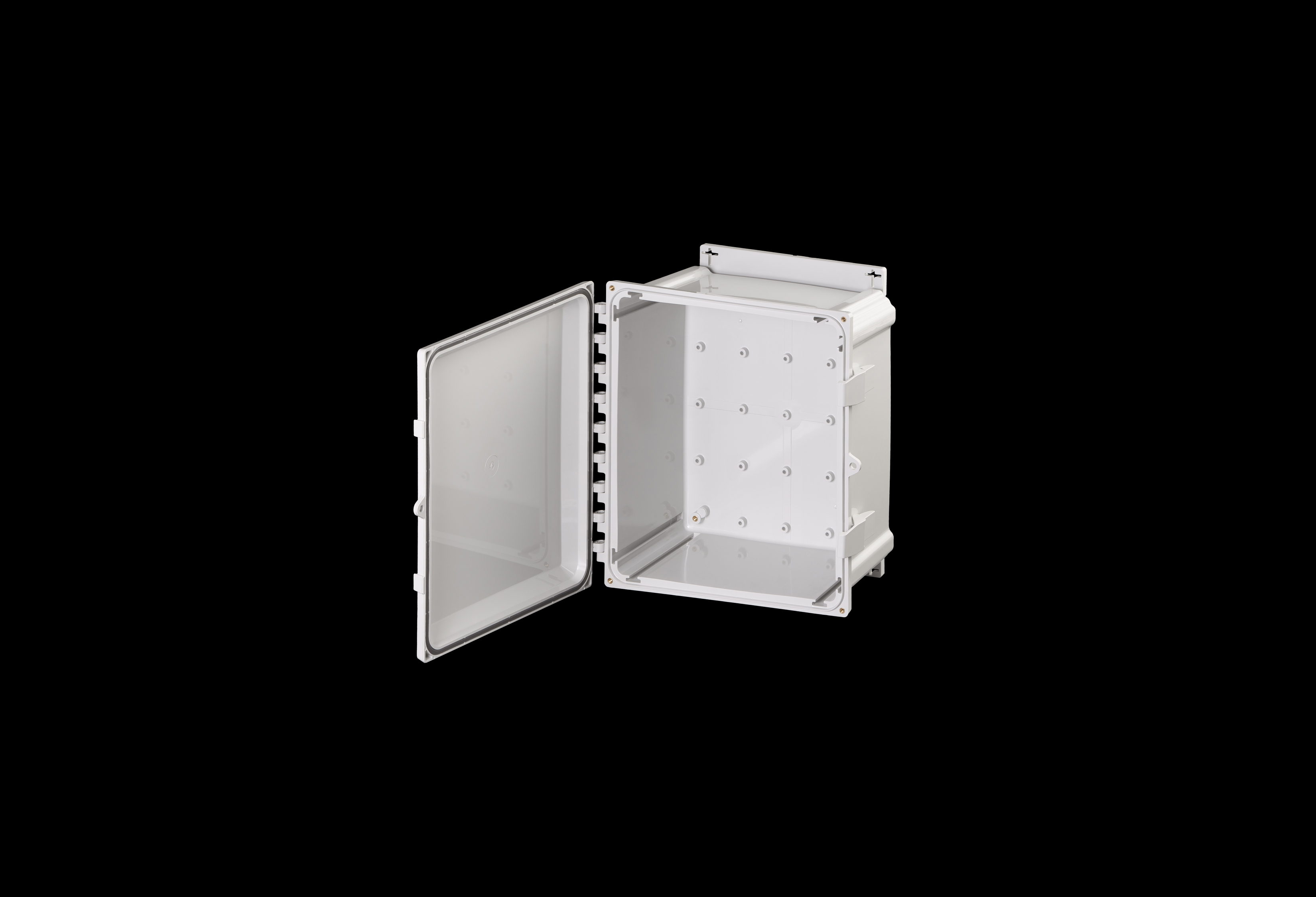 PCF1412-QFL-Open.jpg Polycarbonate Enclosure 10 x 8 x 4 Inches PolyStar Series with Opaque Cover and Flange Kit by Stahlin