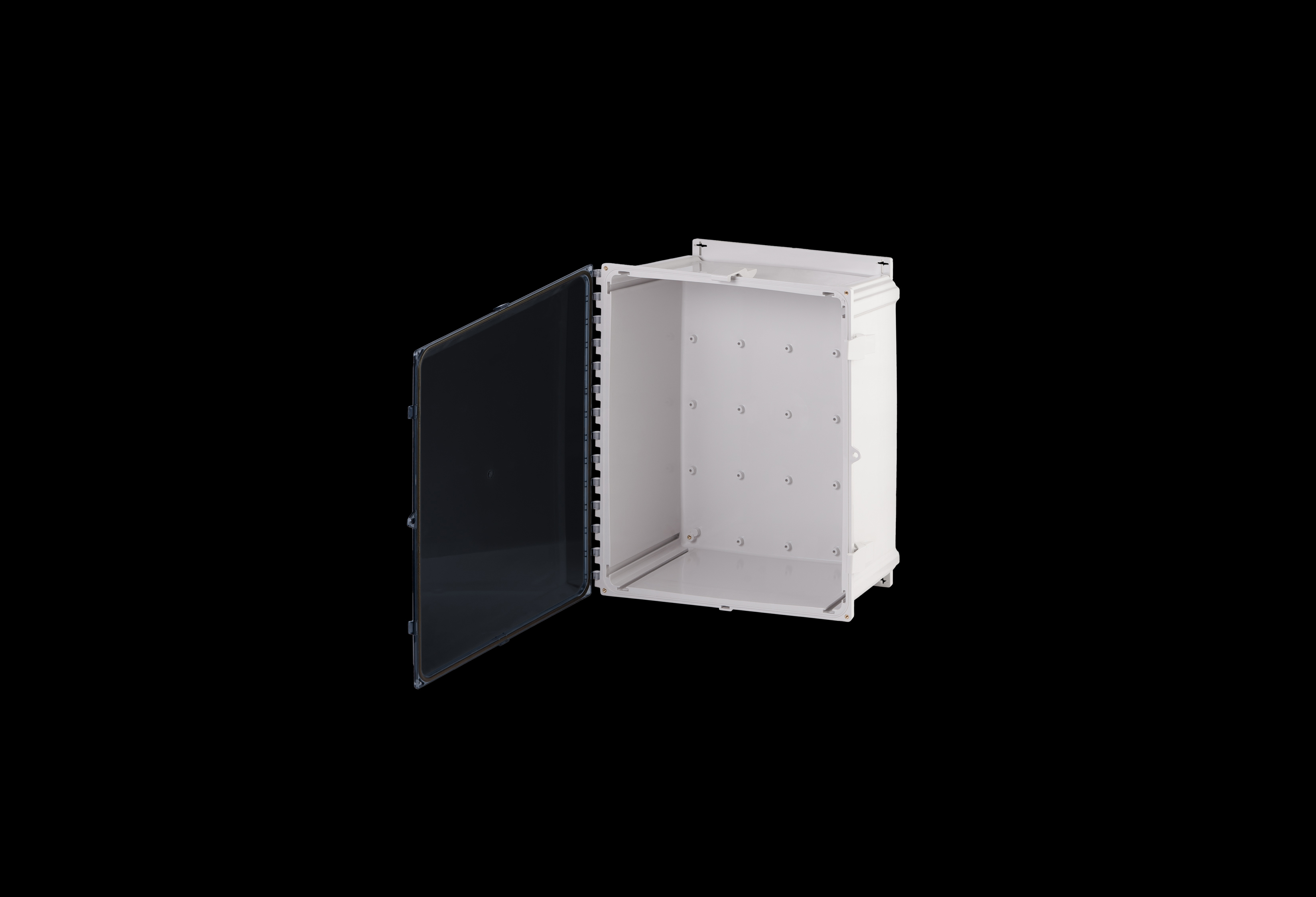 PCF2016CC-QFL-Open.jpg Polycarbonate Enclosure 20 x 16 x 8 Inches PolyStar Series with Clear Cover and Flange Kit by Stahlin