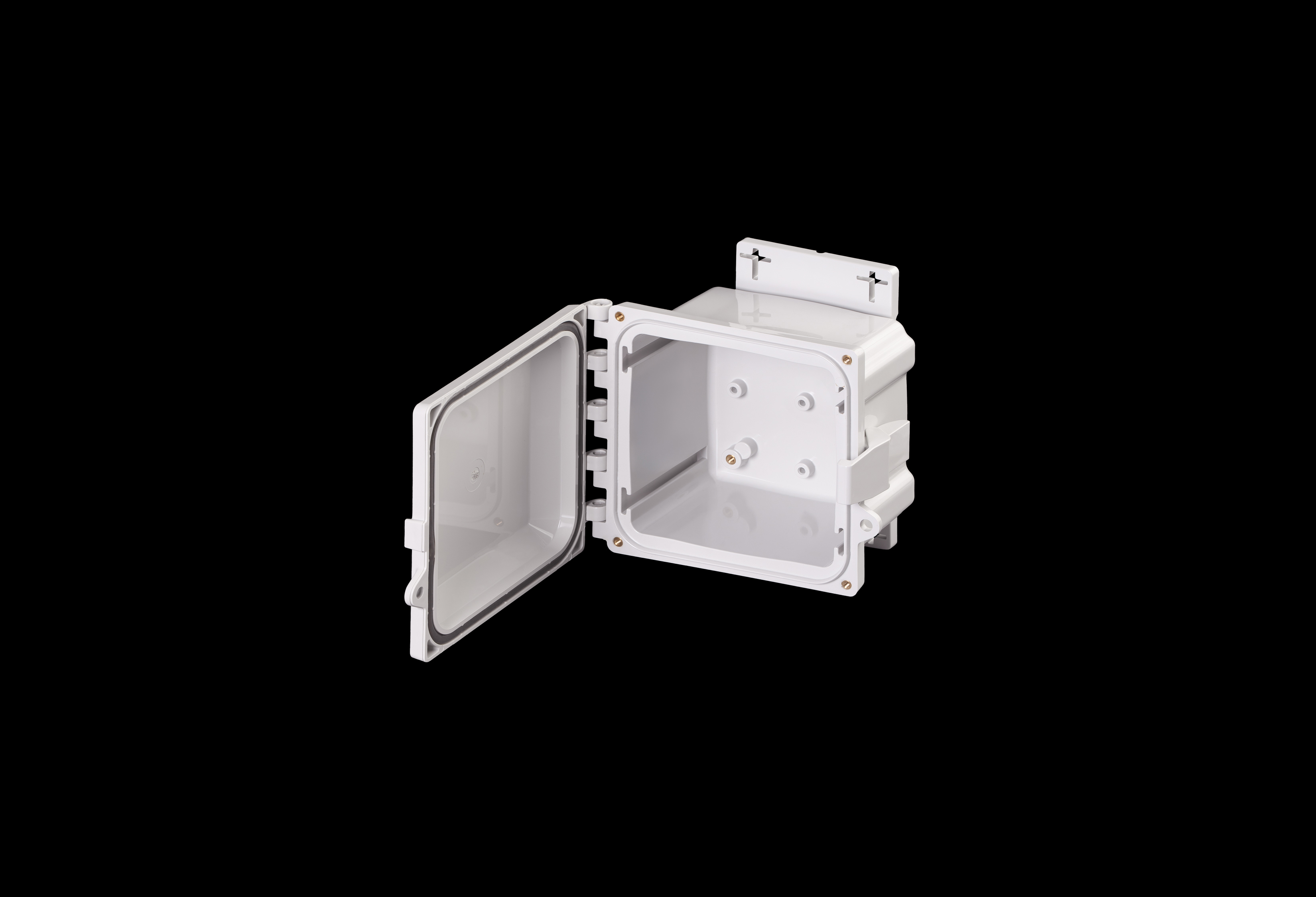 PCF606-QFL-Open.jpg Polycarbonate Enclosure 6 x 6 x 4 Inches PolyStar Series with Opaque Cover and Flange Kit by Stahlin