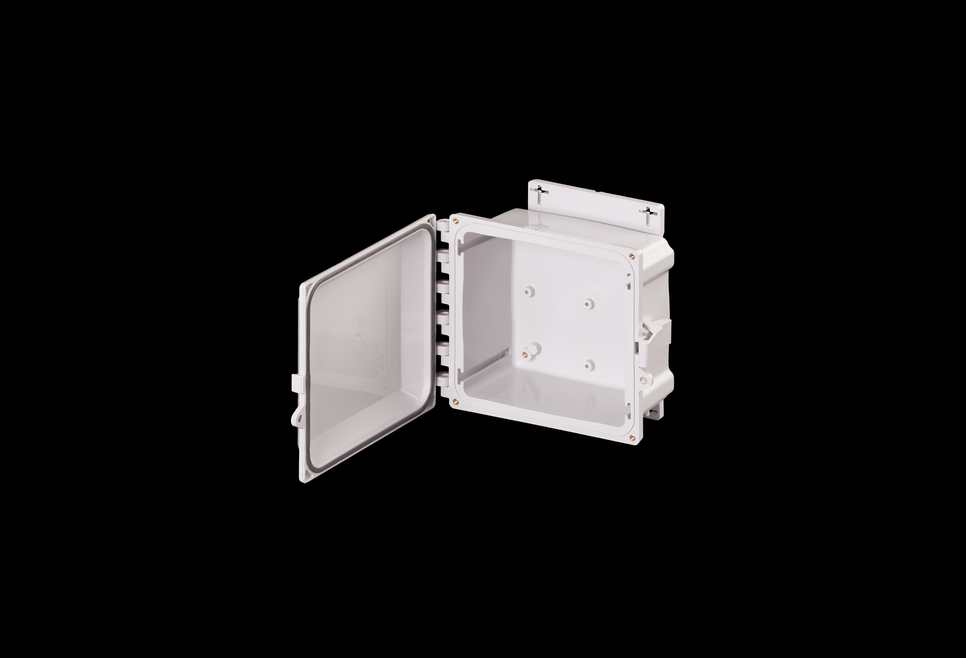 PCF808-QFL-Open.jpg Polycarbonate Enclosure 8 x 8 x 4 Inches PolyStar Series with Opaque Cover and Flange Kit by Stahlin