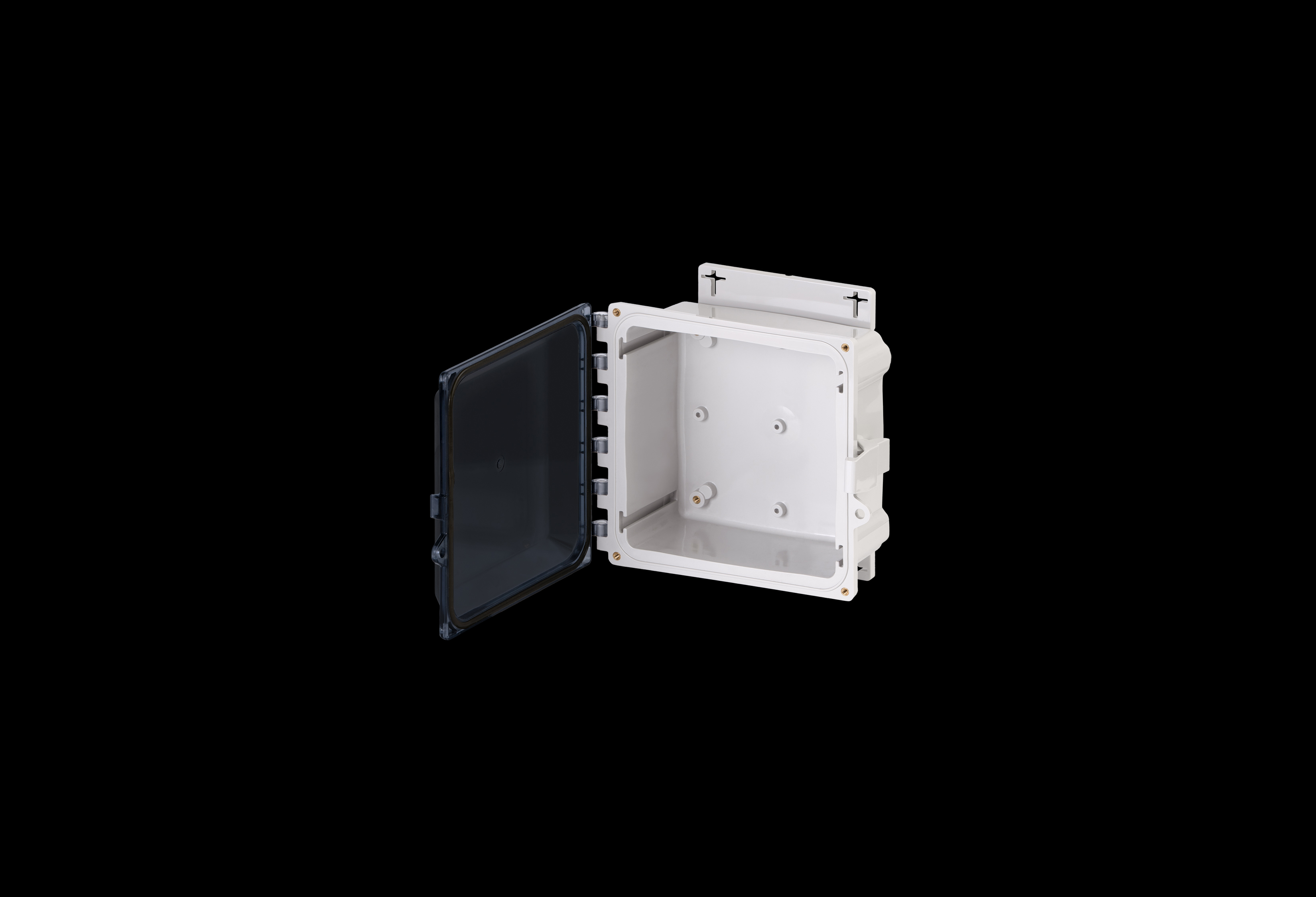 PCF808CC-QFL-Open.jpg Polycarbonate Enclosure 8 x 8 x 4 Inches PolyStar Series with Clear Cover and Flange Kit by Stahlin