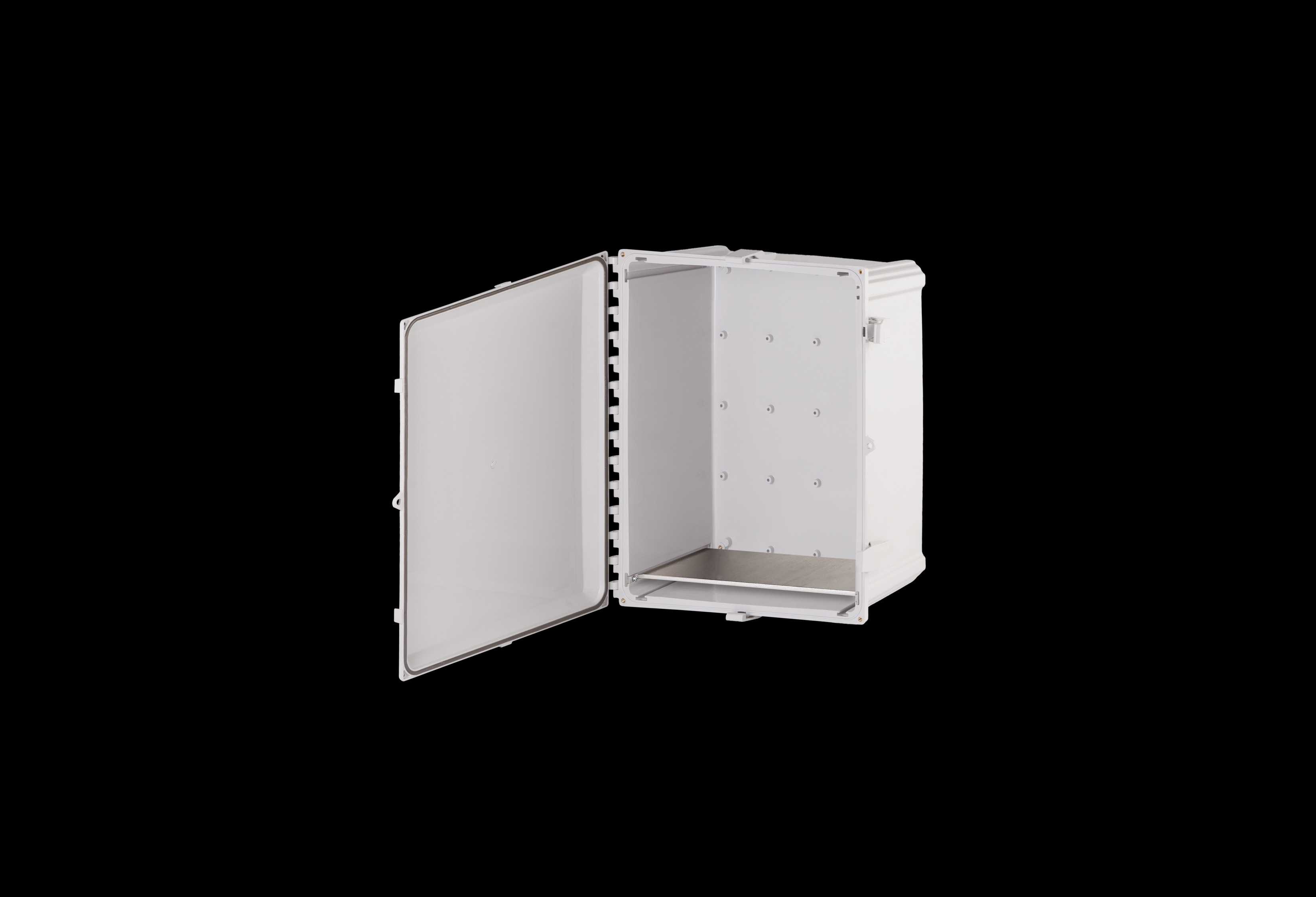 PCWD2016-QFL-Open.jpg Polycarbonate Enclosure 18 x 16 x 10 Inches PolyStar Series Opaque Cover with Weight Distribution Shelf by Stahlin