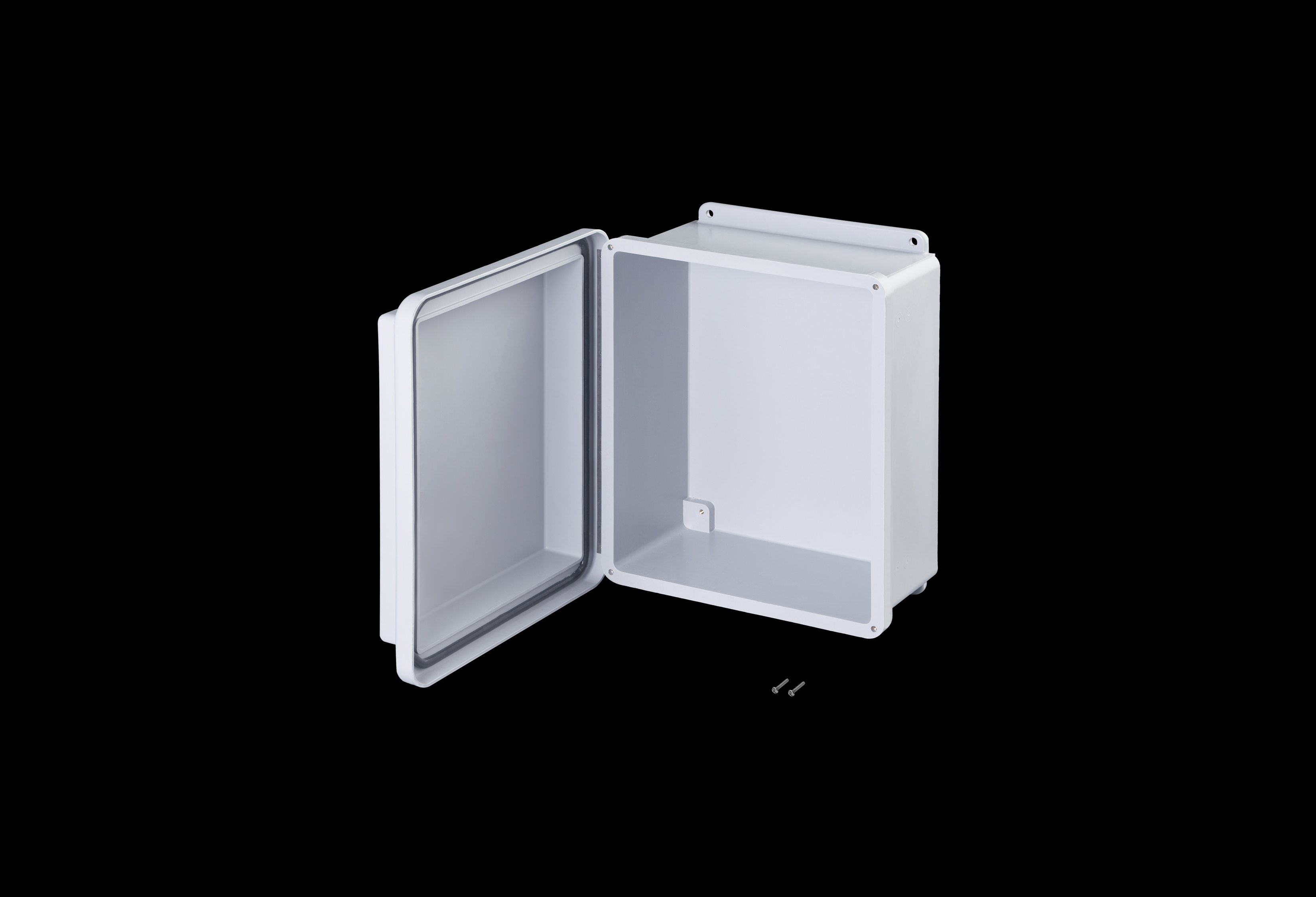RJ1210HW-QFL-Open.jpg Fiberglass Enclosure 10 x 8 x 7 Inches J Series Raised Cover with Hinged, Latched Opaque Cover by Stahlin