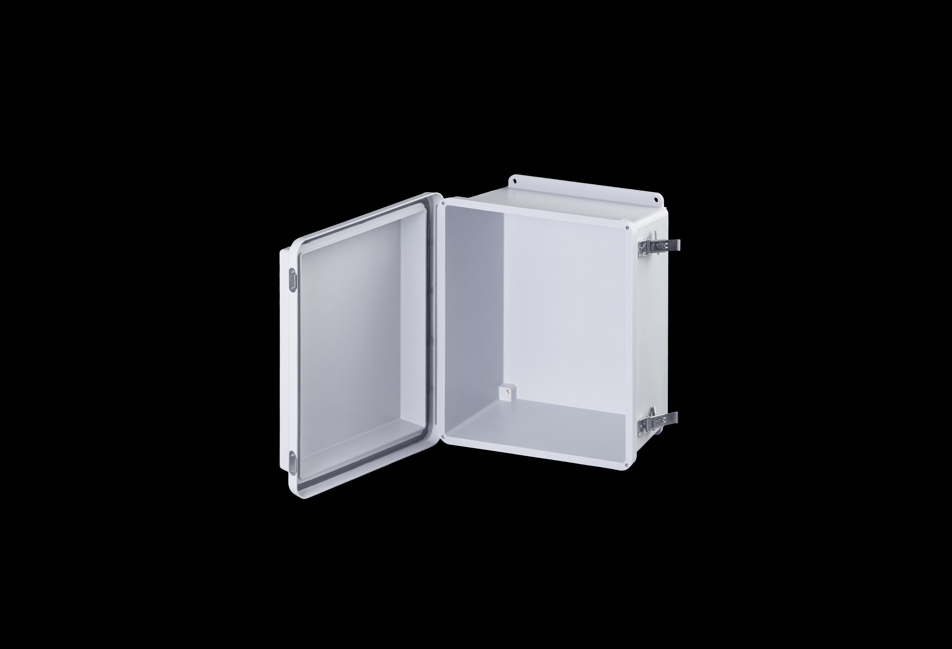 RJ1412HLL-QFL-Open.jpg Fiberglass Enclosure 10 x 8 x 7 Inches J Series Raised Cover with Hinged, Twist Latch Opaque Cover by Stahlin