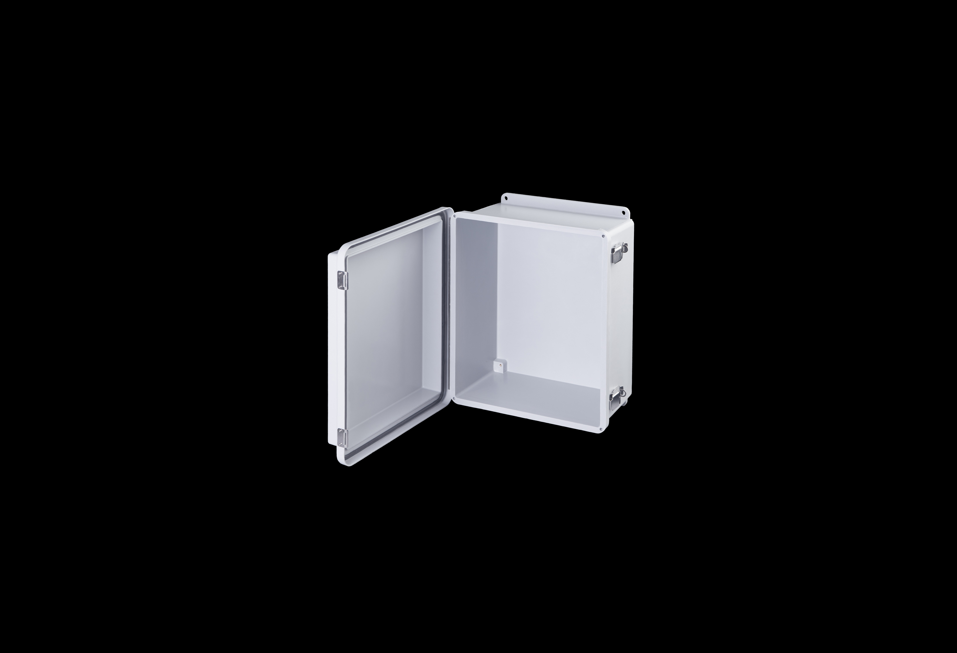RJ1412HPL-QFL-Open.jpg Fiberglass Enclosure 10 x 8 x 7 Inches J Series Raised Cover with Hinged, Latched Opaque Cover by Stahlin