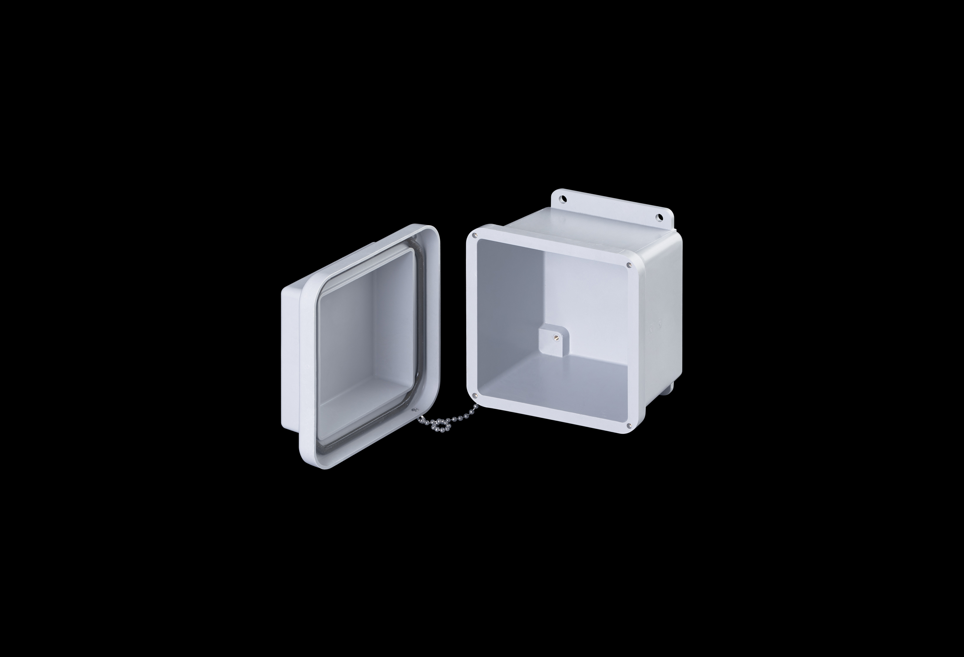 RJ606W-QFL-Open.jpg Fiberglass Enclosure 6 x 6 x 6 Inches J Series Raised Cover with Opaque Lift Off Cover by Stahlin