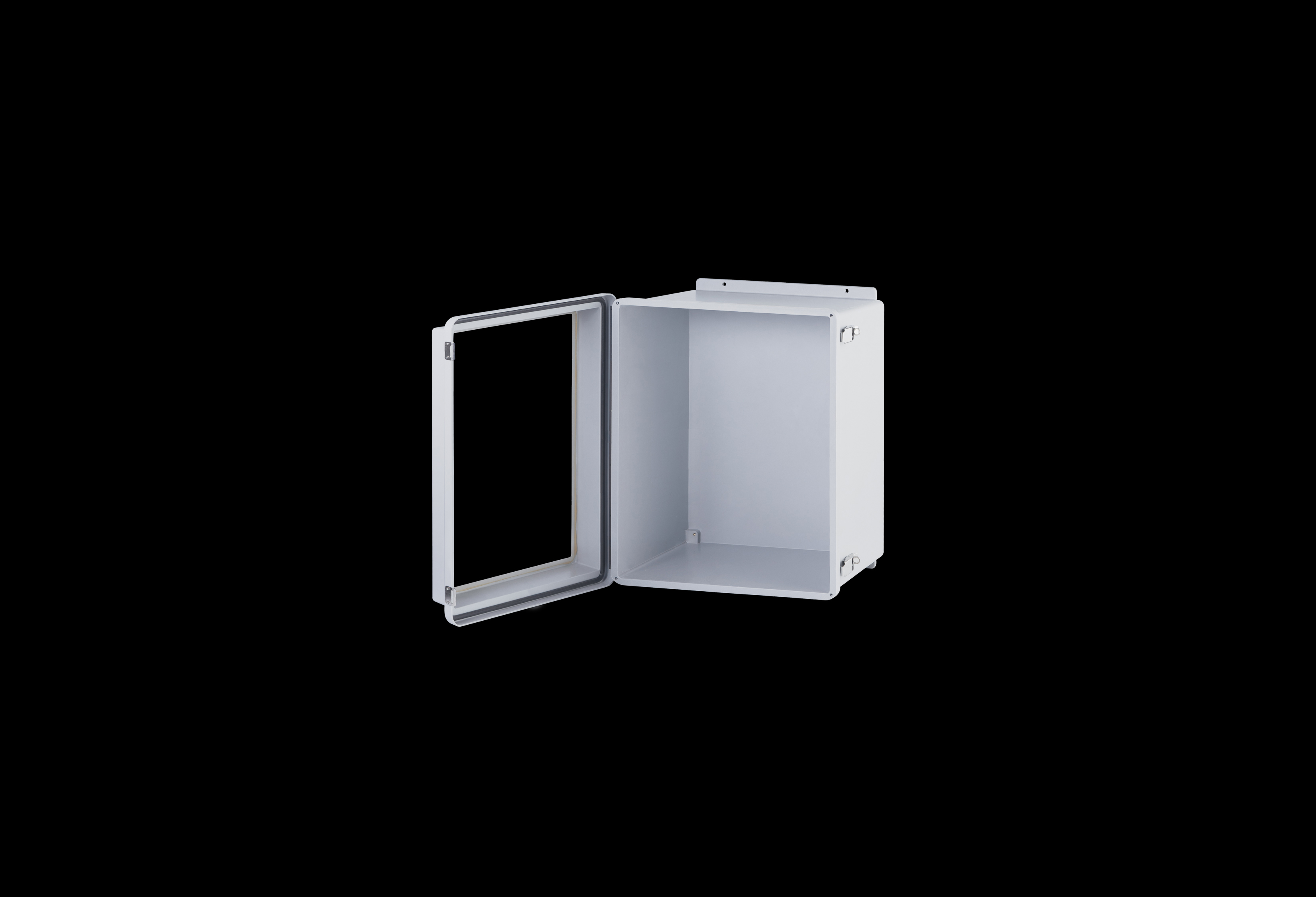 RJW2016HPL-QFL-Open.jpg Fiberglass Enclosure 18 x 16 x 10 Inches J Series Raised Cover with Window and Hinged, Latched Opaque Cover by Stahlin