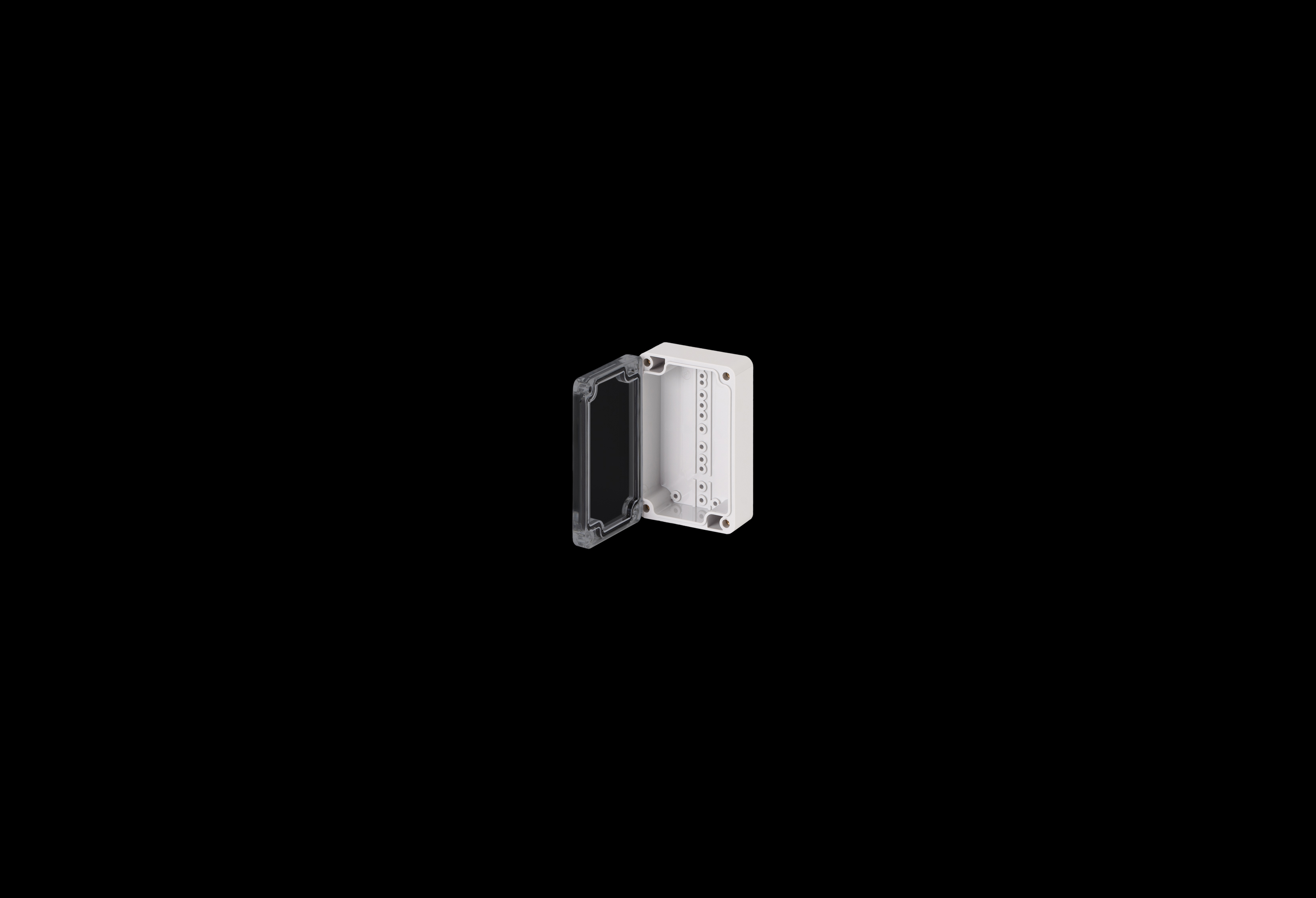 STCC090603W-QFL-Open.jpg Polycarbonate Enclosure Small 3 x 2 x 2 Inches Starke Series with Clear Lift Off Cover by Stahlin