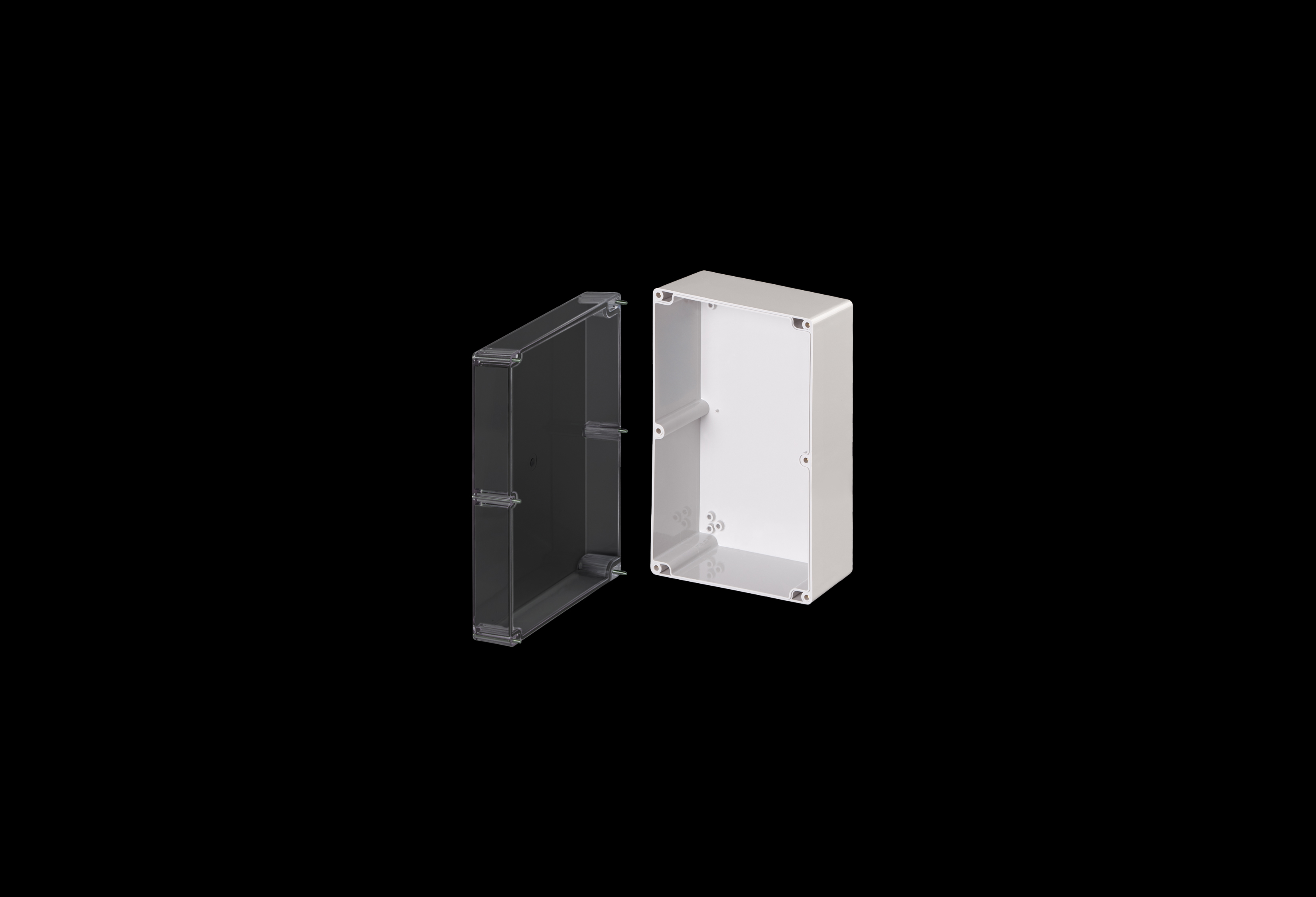 STCC251615W-QFL-Open.jpg Polycarbonate Enclosure Small 10 x 6 x 5 Inches Starke Series with Clear Lift Off Cover by Stahlin